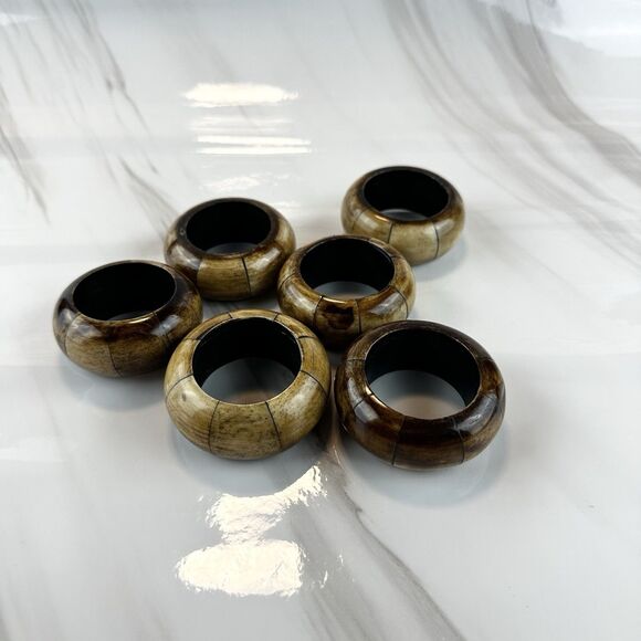 Wooden Brown Circle Napkin Rings Set of 6 Napkin Holder - Picture 4 of 7